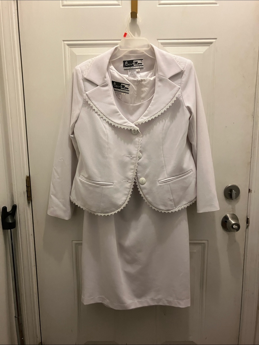 Sears White Lace-Trim Skirt Suit